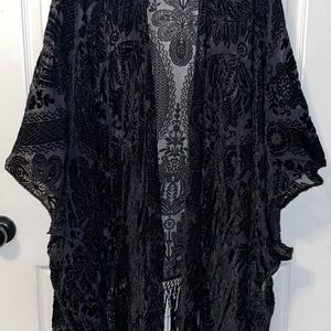 Torrid Black Burnout Velvet Fringe Ruana